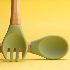 SILICON & WOODEN SPOON & FORK